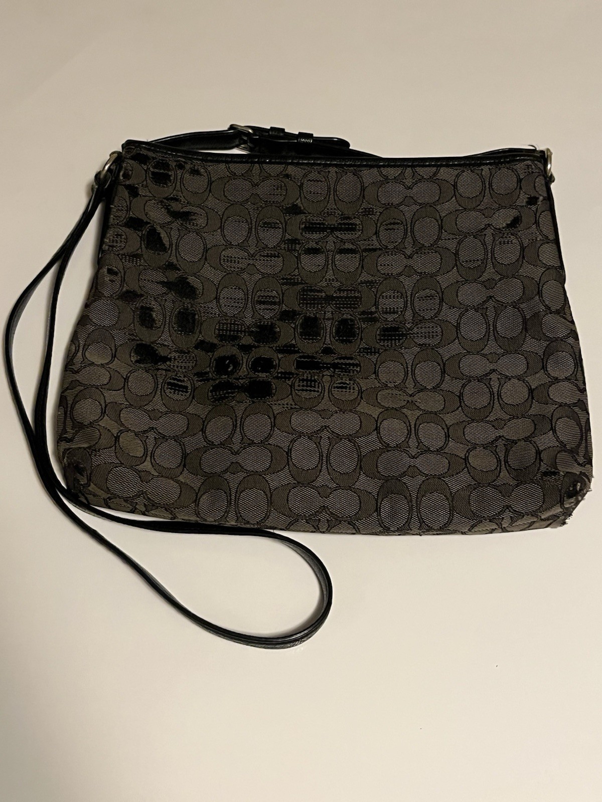Coach New York Crossbody Black Bag With Cc Monogram Pattern And Adjustable Strap