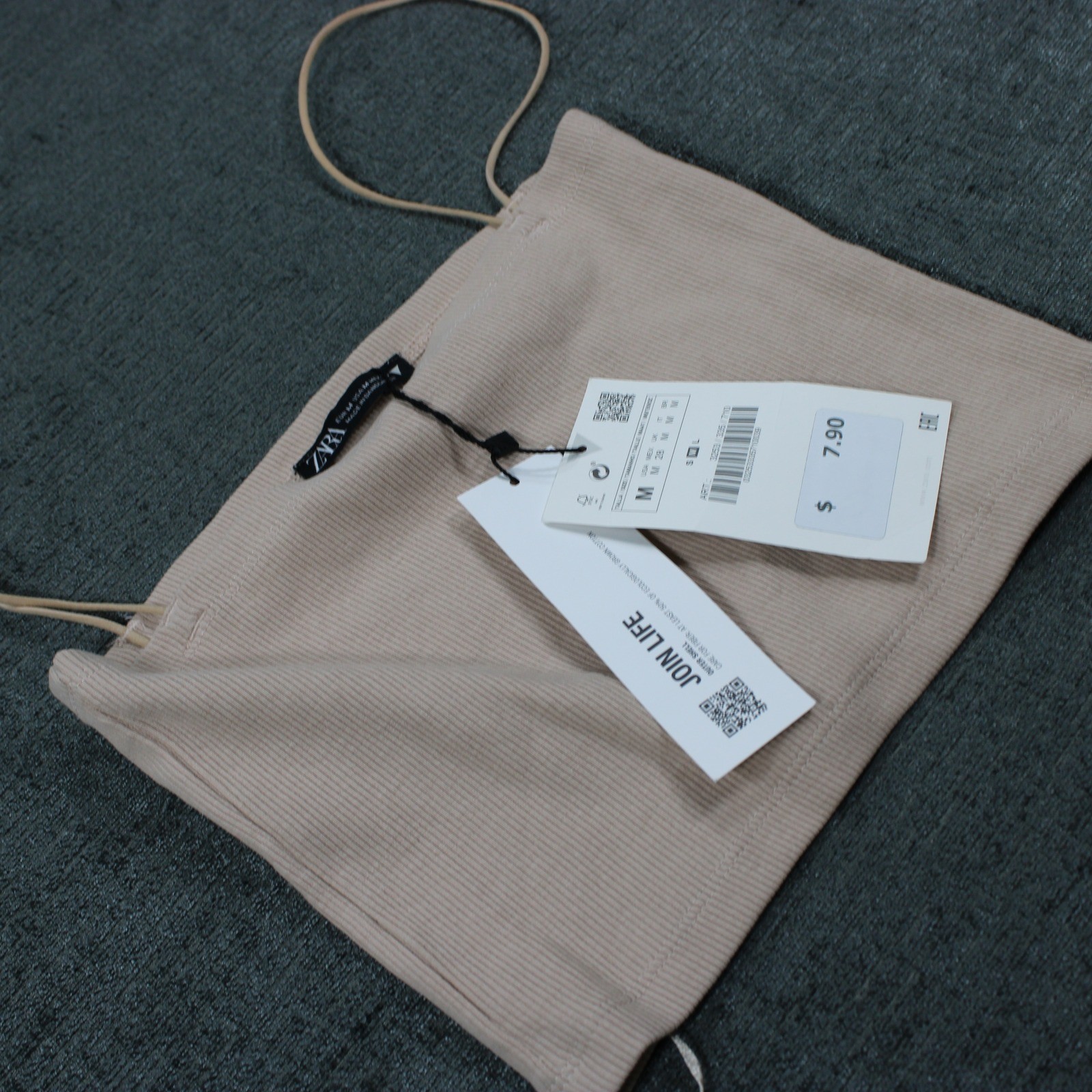 Zara Ribbed Knit Spaghetti Strap Crop Top Beige Tan Medium 3253/335/710