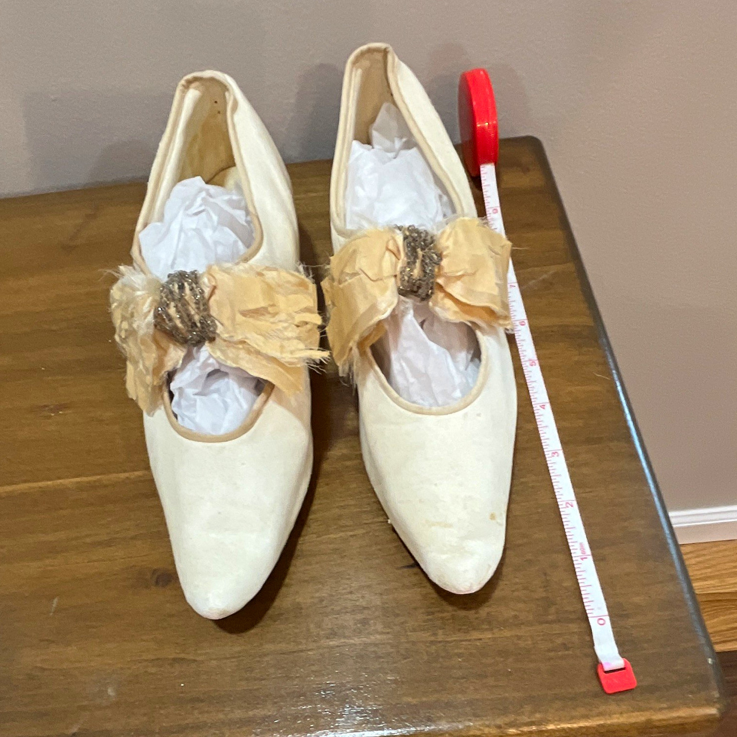 Edwardian style silk bow wedding shoes US 3.5