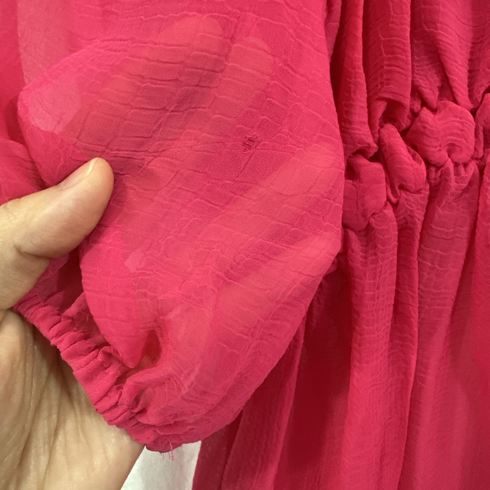Umgee Hot Pink Sheer Ruffle Coquette Romantic Peasant Top Women’s Sz M
