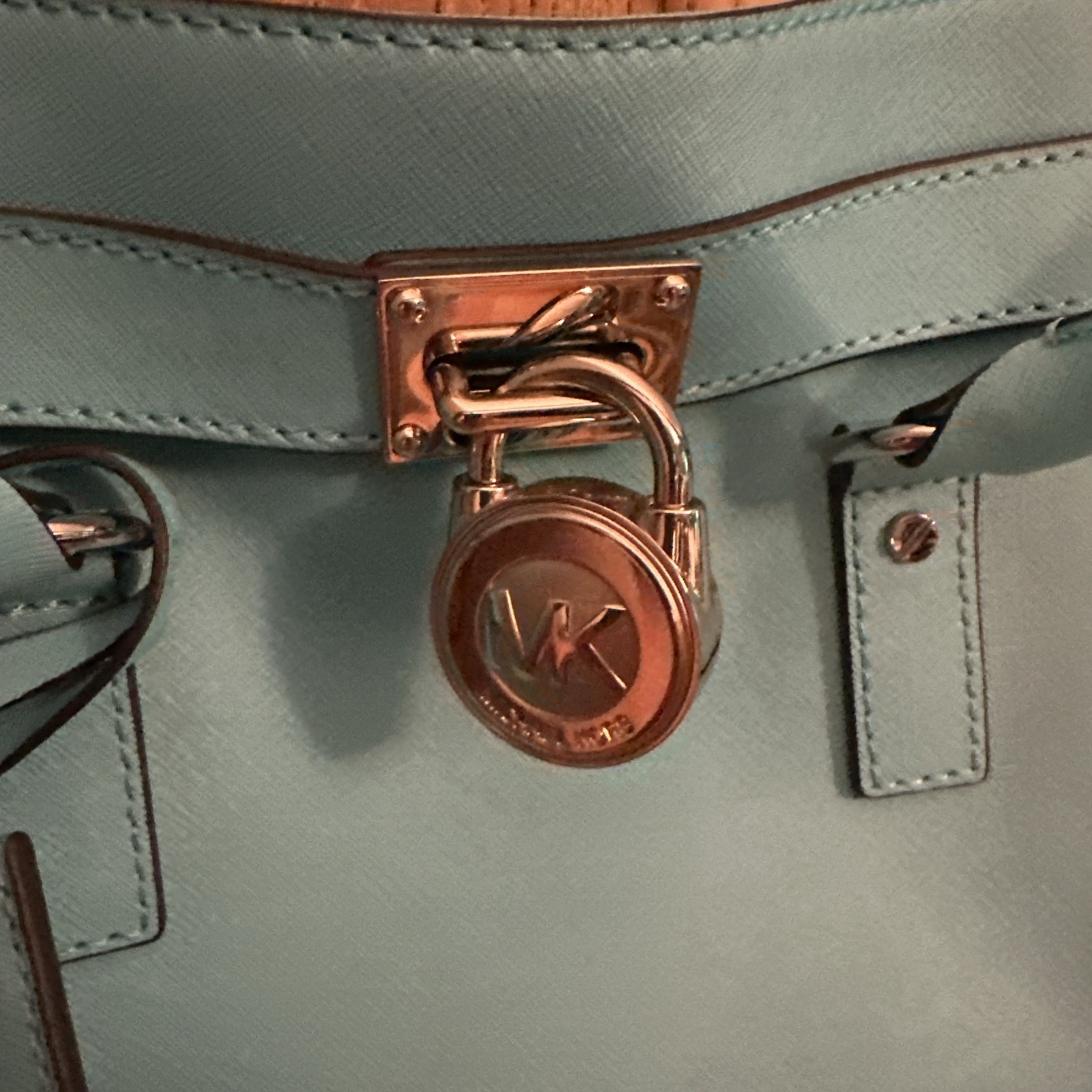 New Michael Kors Hamilton Satchel Leather Chain-Strap Satchel Aquamarine