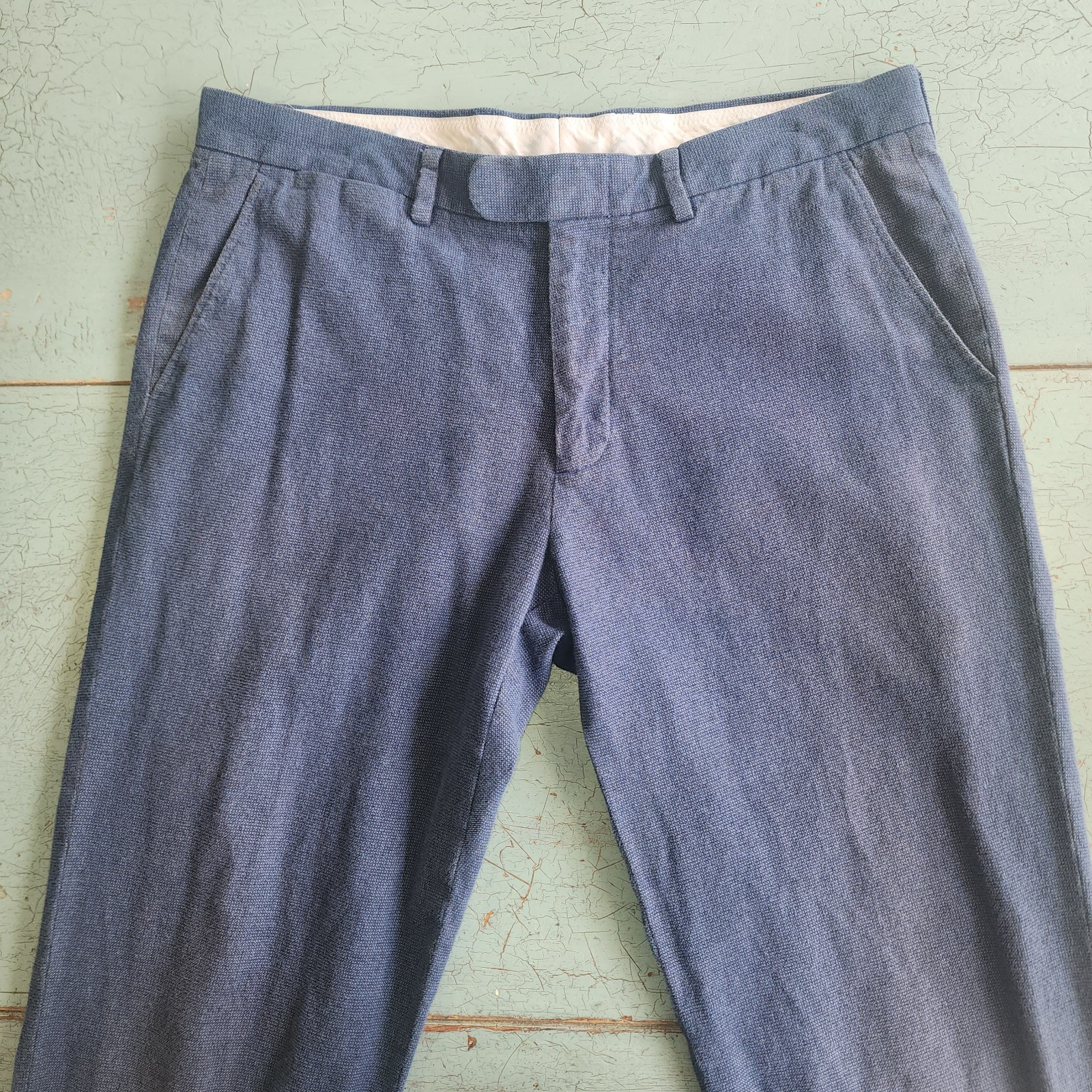 Men’s J Crew Bowery Navy Khaki Pants Size 32×32 Tweed Cotton