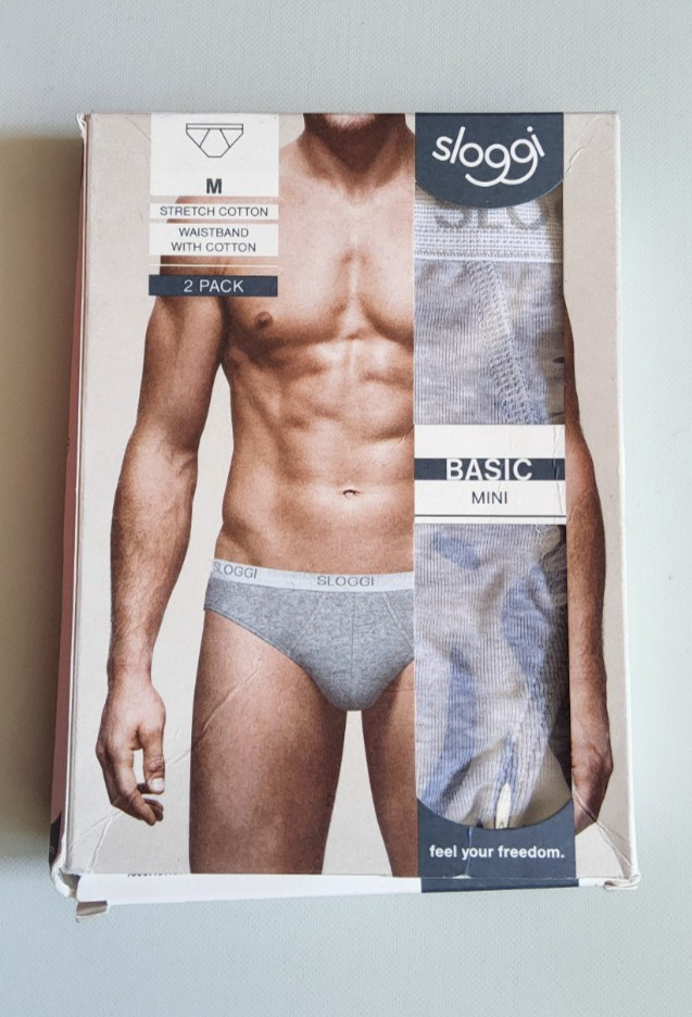 SLOGGI Mens Basic 2 Pack Mini Brief – Grey – M – W34″