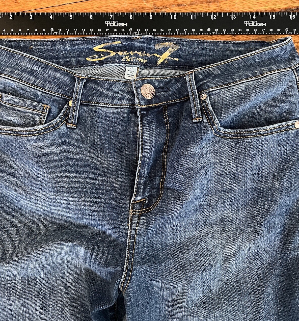 Seven7 Women’s Tower Crop Jeans Size 8 High Rise Straight Raw Hem Fray Stretch