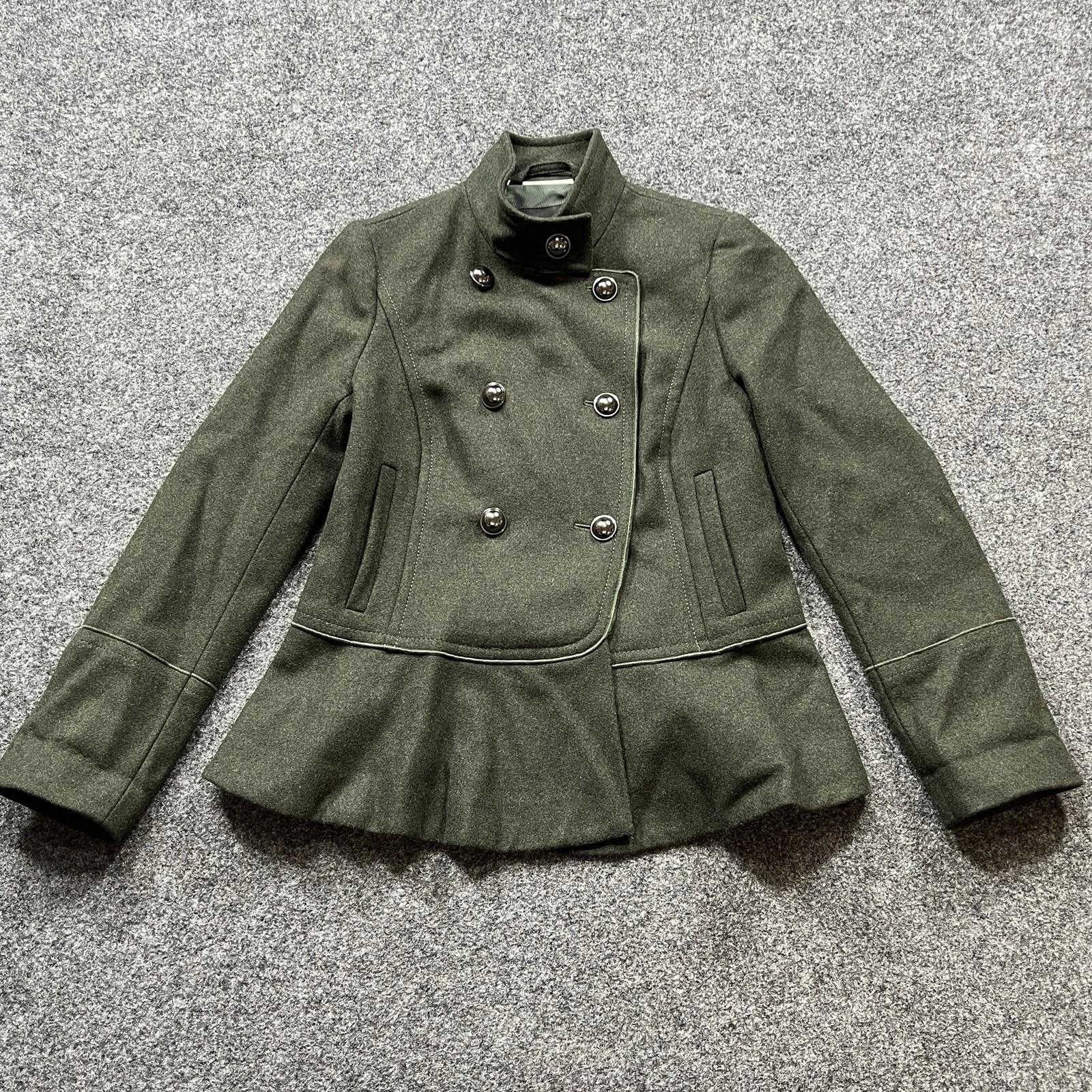 Banana Republic Mario Bellucci Italian Wool Military Coat Womens Size XXS Green