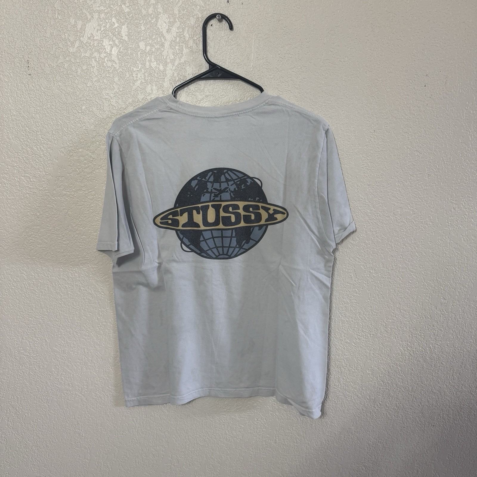Stussy Men’s Gray Graphic Logo Crew Neck Short Sleeve T-Shirt Regular M