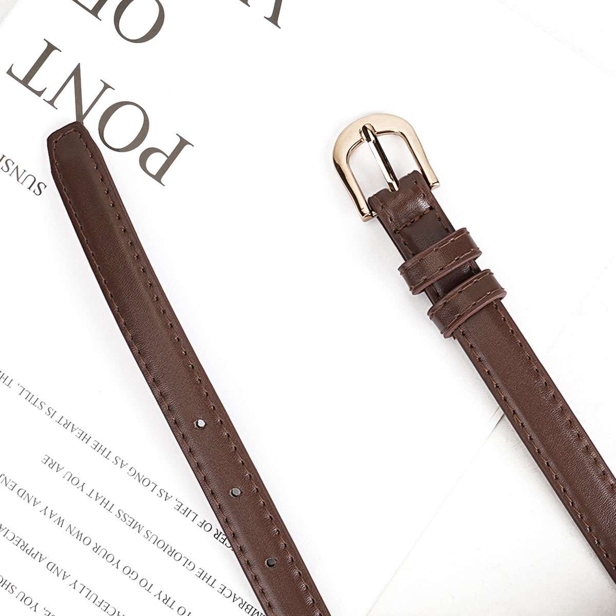 Women’s Leather Casual Dress Plain Solid Colors Belt Gold Buckle Ladies New