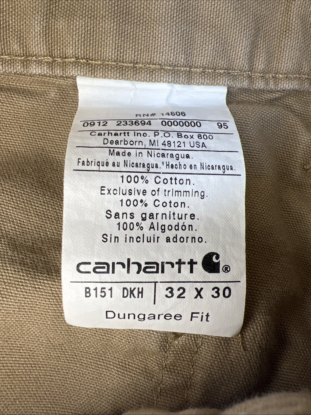 Carhartt B151 Canvas Utility Pants Men’s 32×30 Beige Work Dungaree 100% Cotton