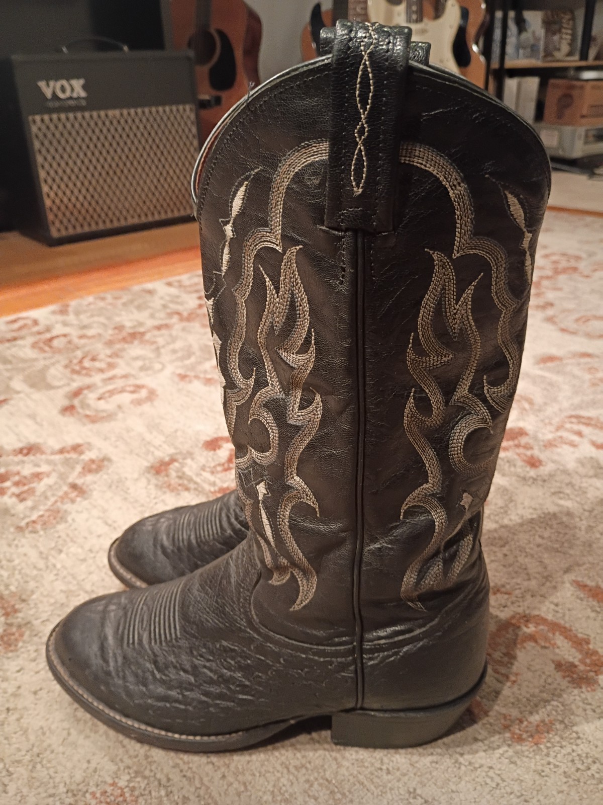 TONY LAMA BONHAM BLACK SMOOTH OSTRICH & LEATHER COWBOY BOOTS #CT871 MEN’S 7D