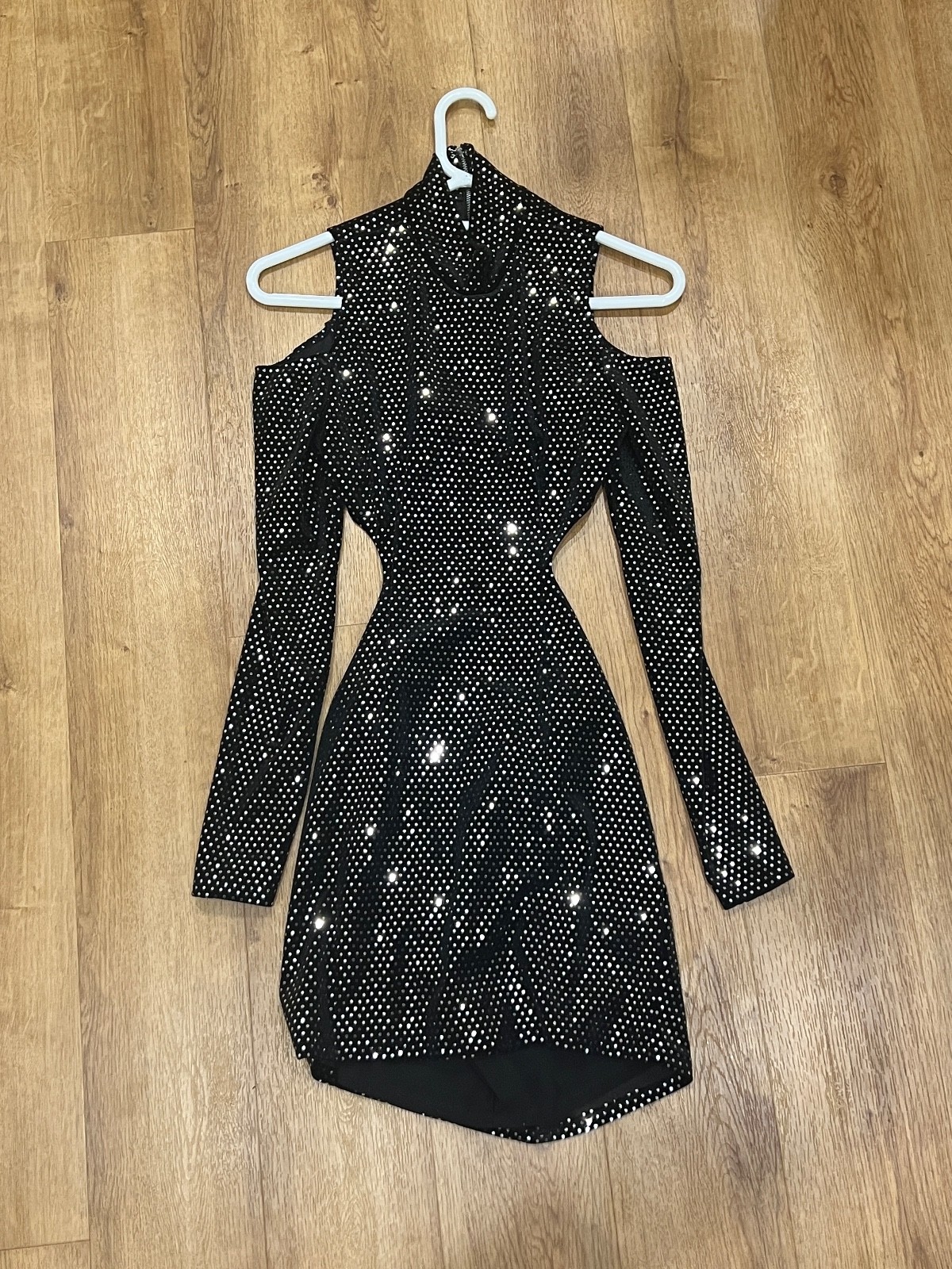 HOURS Mini Disco Lucinda Dress Black w/cut-outs Reflective Size XS NWT