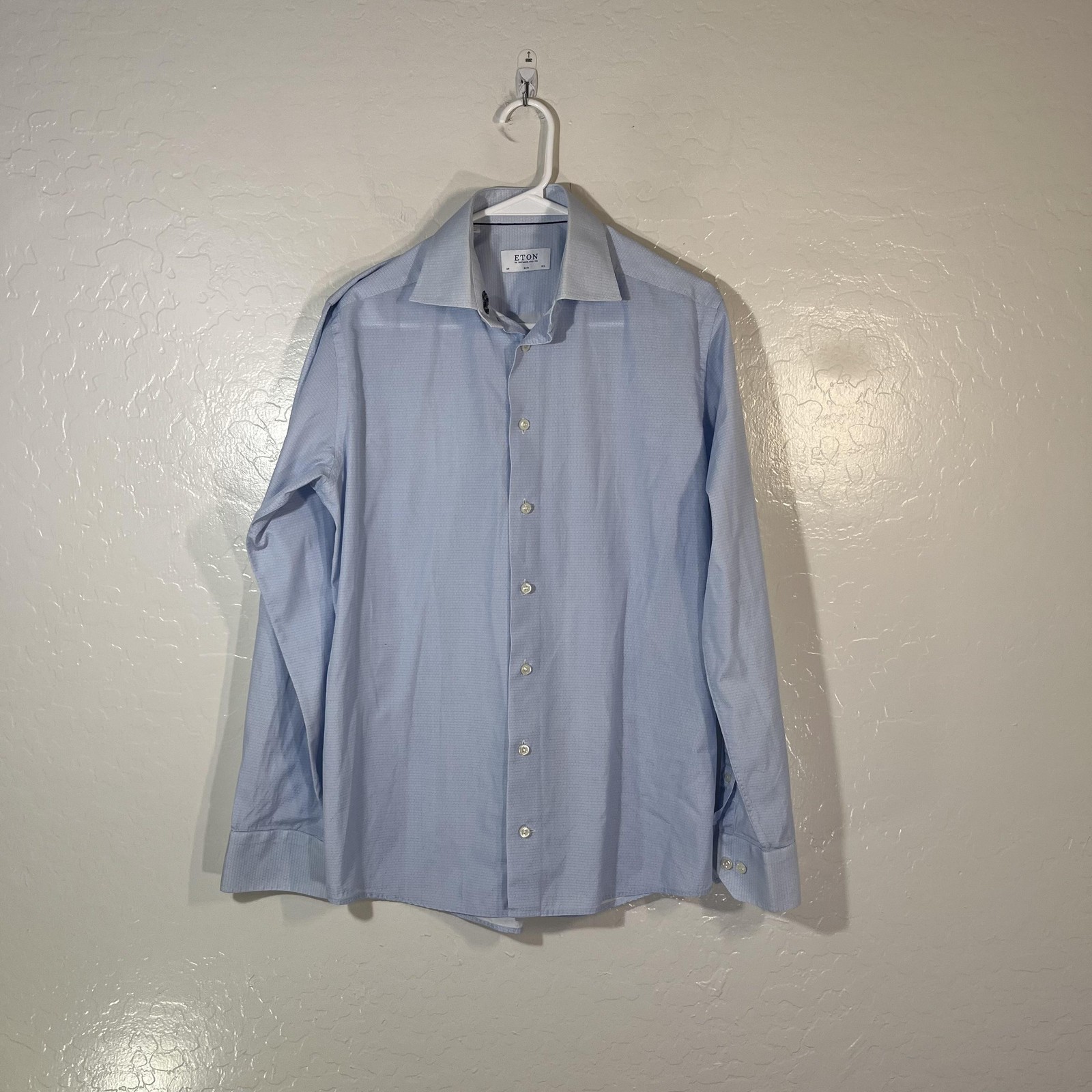 Eton Shirt Mens 15.5 39 Blue Geometric Slim Fit 100% Cotton Dress Long Sleeve
