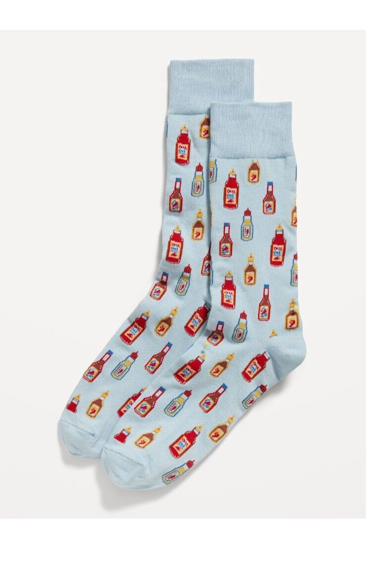 Old Navy Mens One Size Blue Multicolor Hot Sauce Printed Novelty Statement Socks