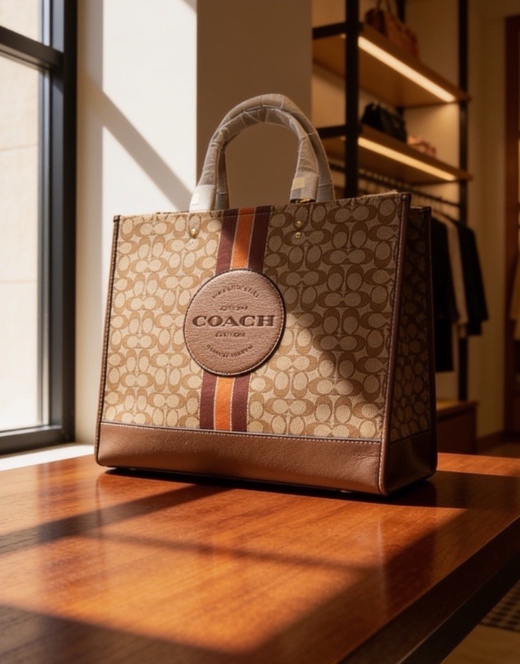 New Coach Dempsey 40 Tote Signature Jacquard Leather Patch In Saddle Multi