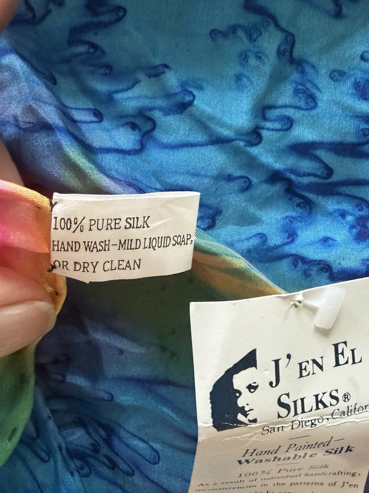 J’en El Silks Hand Painted Washable Silk Rectangle Scarf, Abstract Multicolor