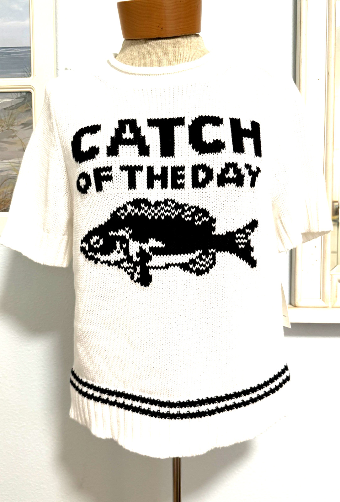 NEW “Catch of the Day” Sweater Knit M 8-10 Free Assembly Rolled Neckline NWT