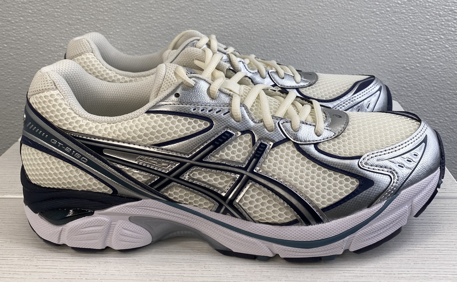 Asics Gel-2160 Men’s Size 10.5 Cream/Raw Indigo Blue Mesh Running Sneakers