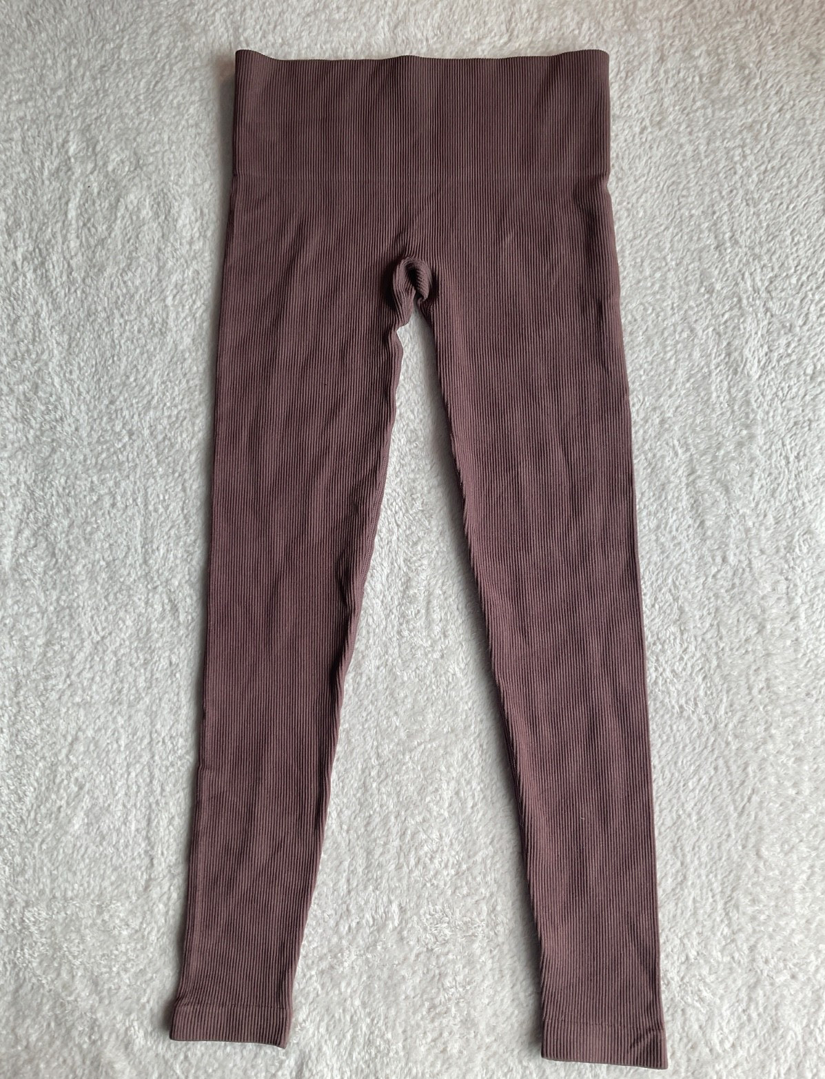 Lemon Ladies Ribbed Seamless Leggings Super Soft High Waisted- BROWN – Small