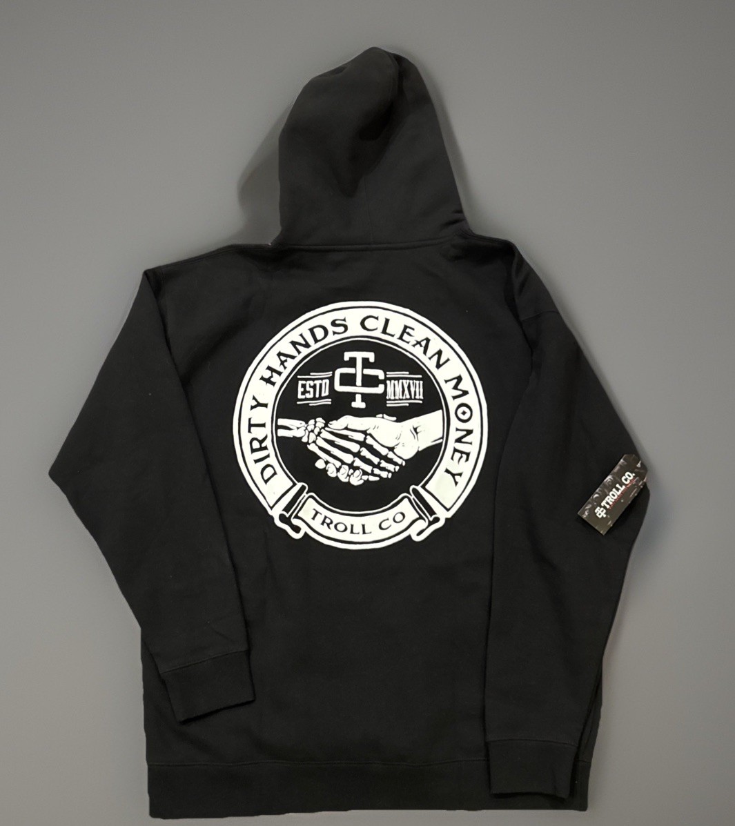 Troll Co Hoodie Men’s 2XL Black Dirty Hands Clean Money Pullover Retro Logo NWT