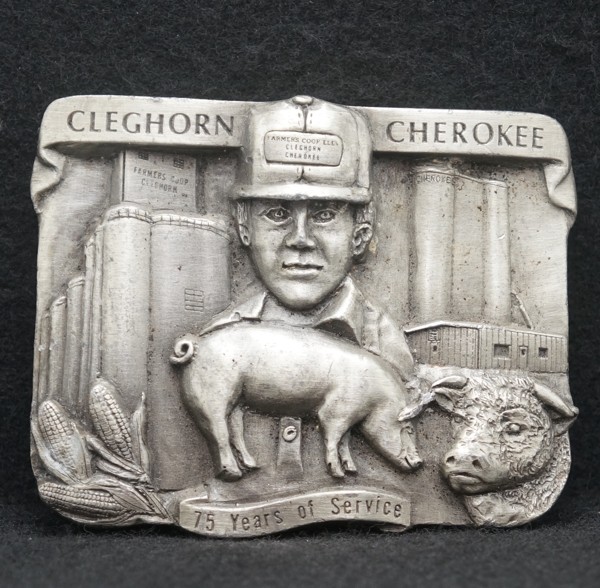 WD09134 GREAT VINTAGE 1983 ***CLEGHORN CHEROKEE*** ARICULTURE PEWTER BELT BUCKLE