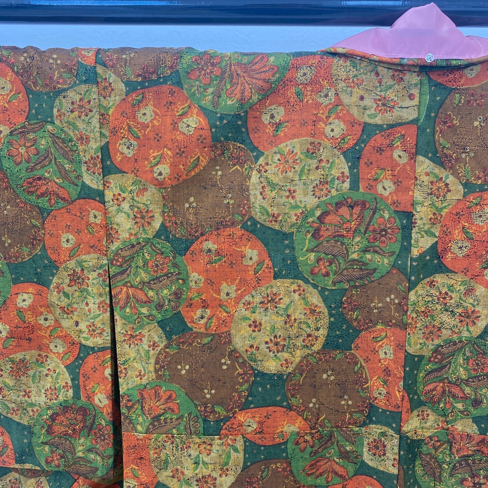 Japanese Vintage Kimono Silk Green Tsumugi No Lining Traditional Length 60 in