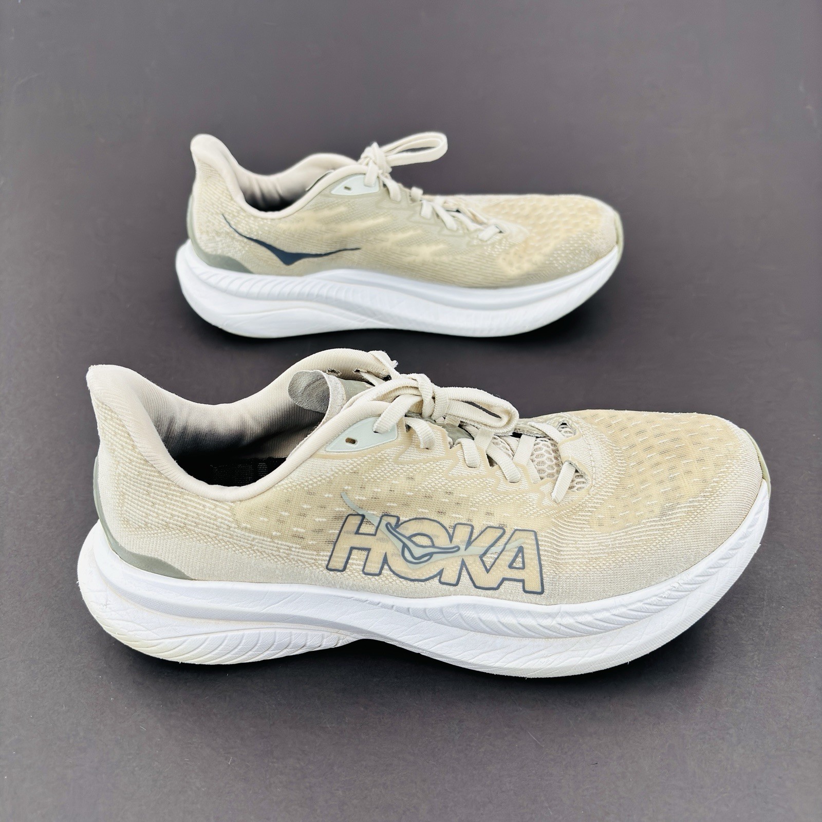 Mens 10 D Hoka One One Mach 6 Running Shoes Oat Milk Barley Athletic Sneakers