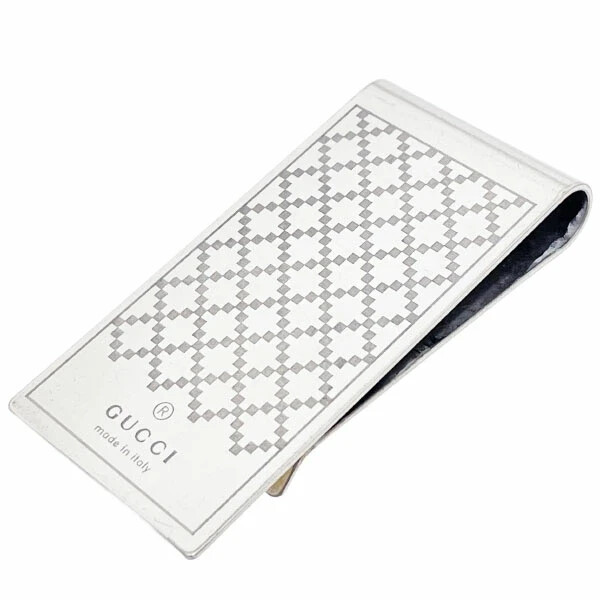 Gucci Money Bill Clip Wallet Diamante Silver Metal 3x6x0.8cm pre-owned w/Box