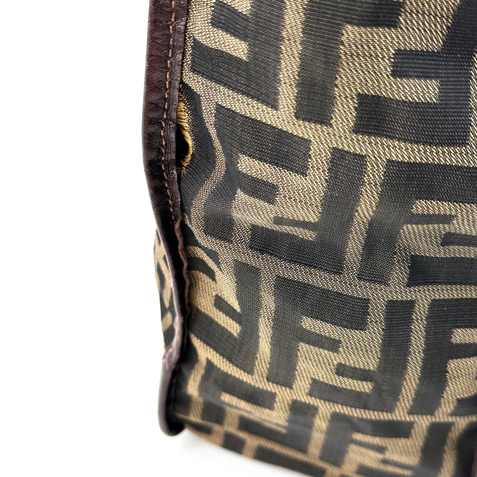 FENDI Zucca Print Tote Bag, Brown, Canvas, Nylon, Leather, Authentic