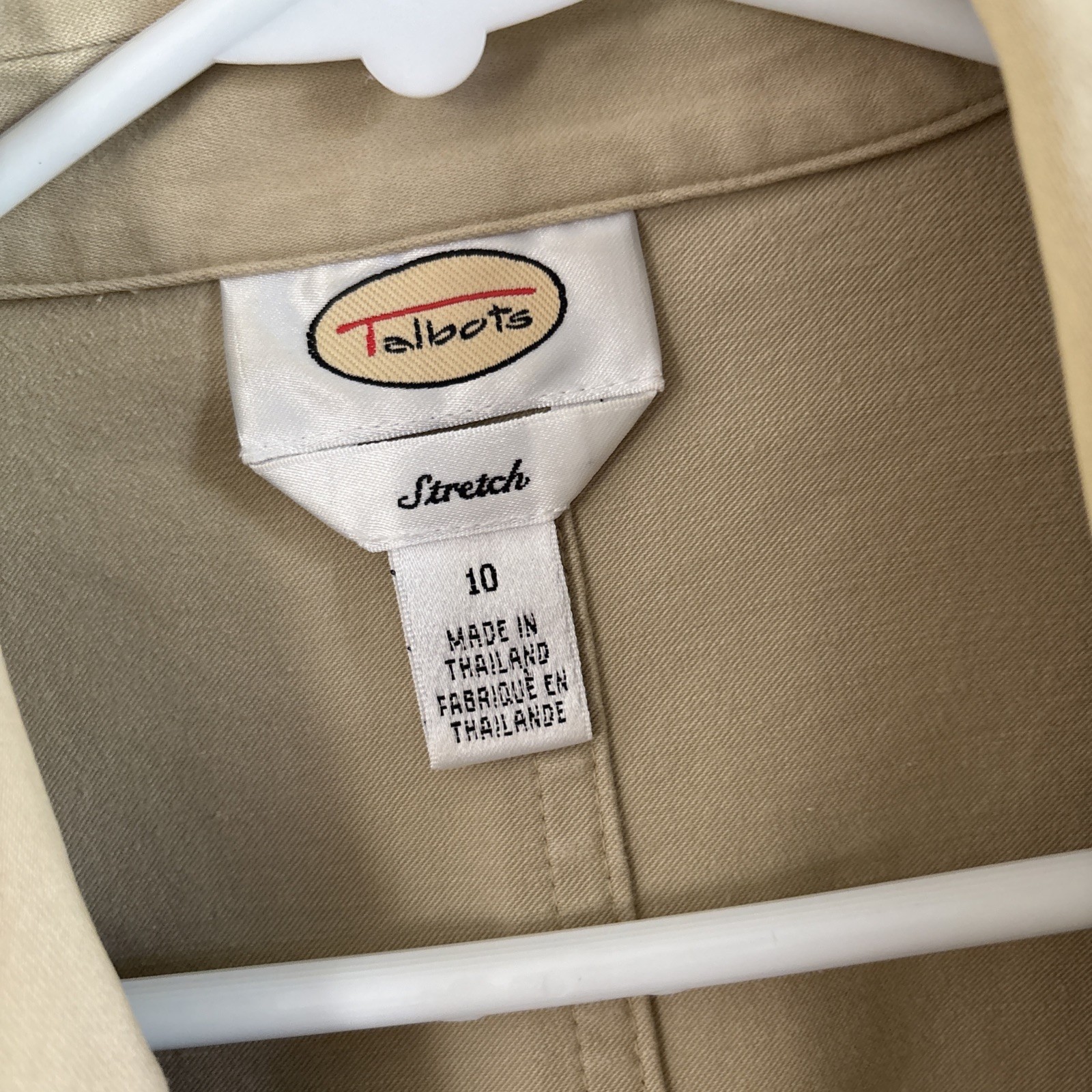 Talbots Tan Cotton Stretch Utility Safari Jacket Button Up Size 10 Casual Blazer