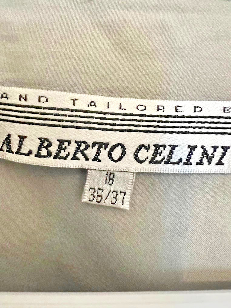 Vintage Alberto Celini Shirt 18 36/37 2XL 3XL Light Olive Sage Gray Dress Button