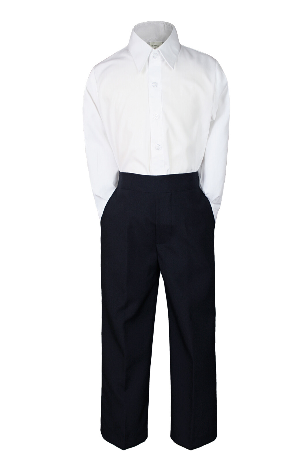 Hermosa 2pc White shirt to Choose Navy or Black Pants for Baby Toddler Teens Boy