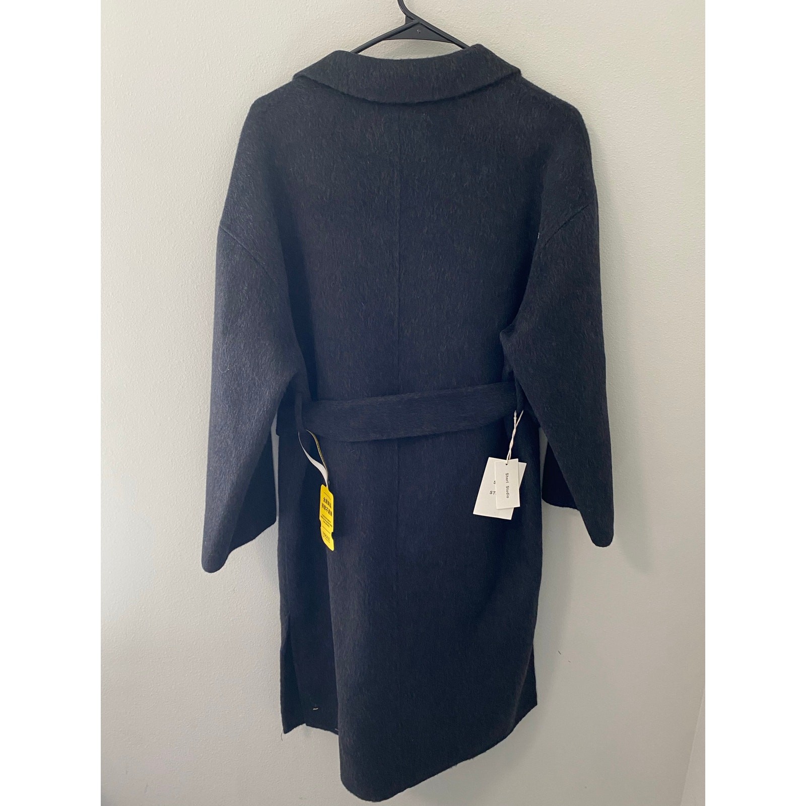 Sherl Studio 100% Wool Blend Belted Wrap Coat, Gray Minimalist, Size Small
