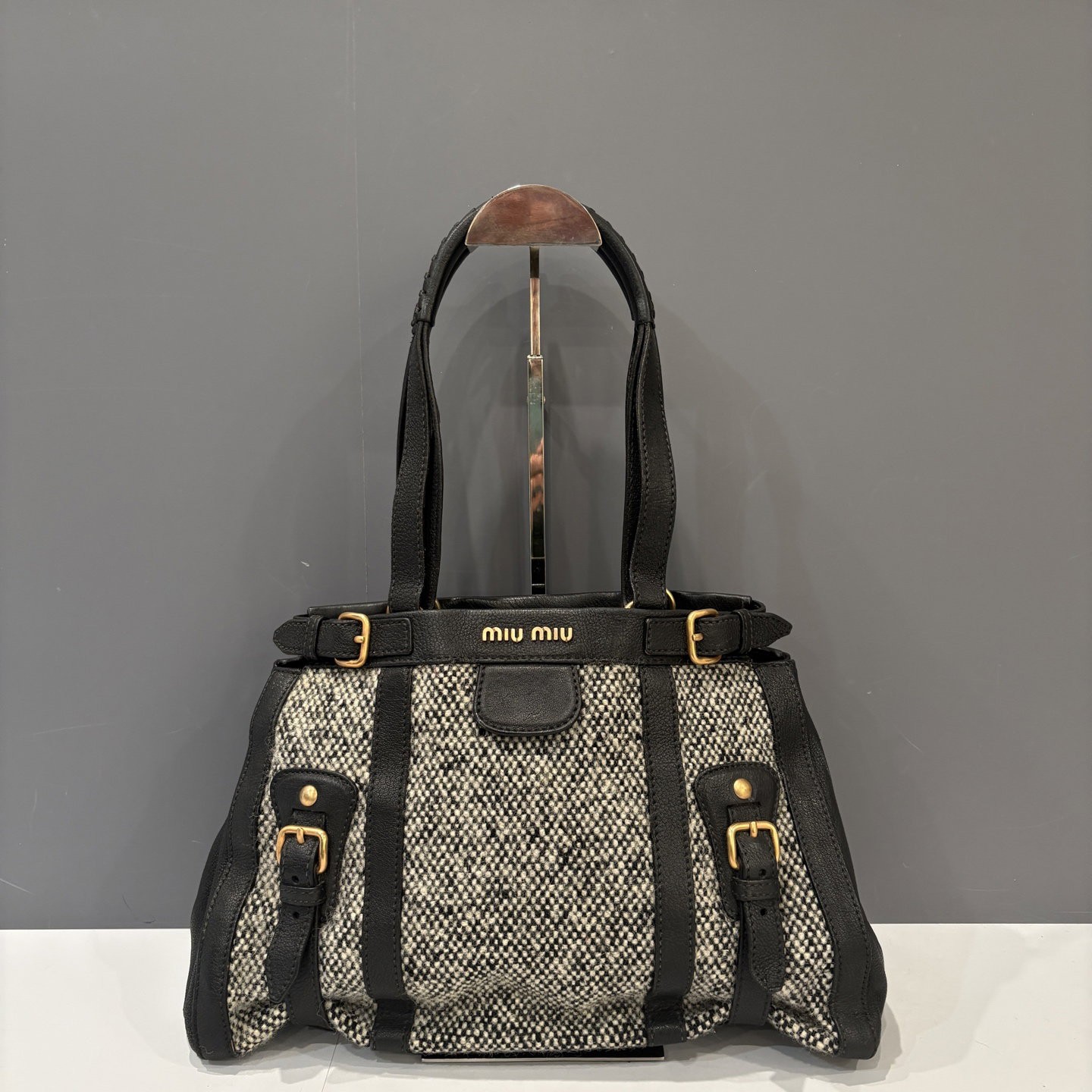 Miu Miu Handbag Grey Black Calfskin Tweed (xd031926a6)