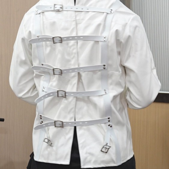Unisex Straight Jacket Asylum Armbinder Black/White PU leather Clubwear Costume