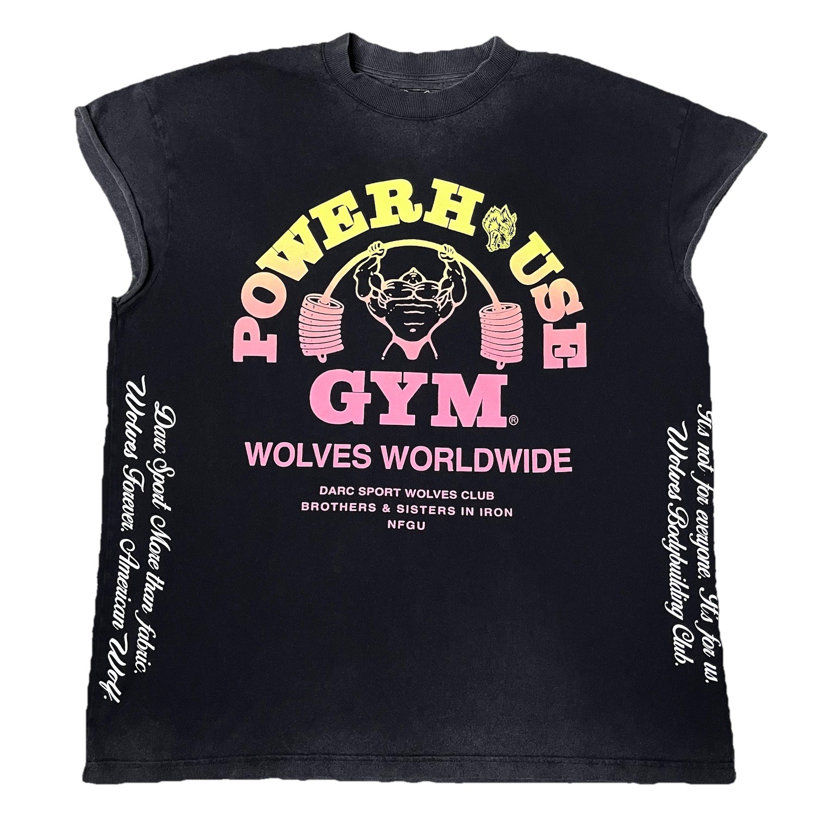 Darc Sport Powerhouse Gym Club Wolves Distressed Cap Sleeve Muscle Tank Tee