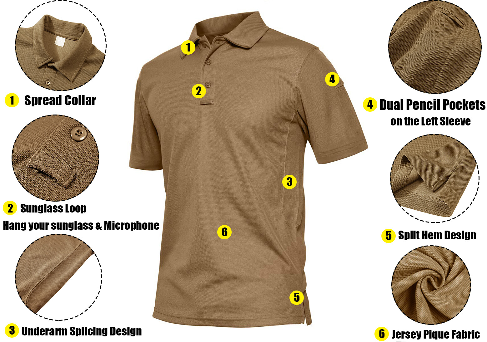 Men’s Short Sleeve Tactical Polo Shirts Quick Dry Team Combat Work Casual Golf T