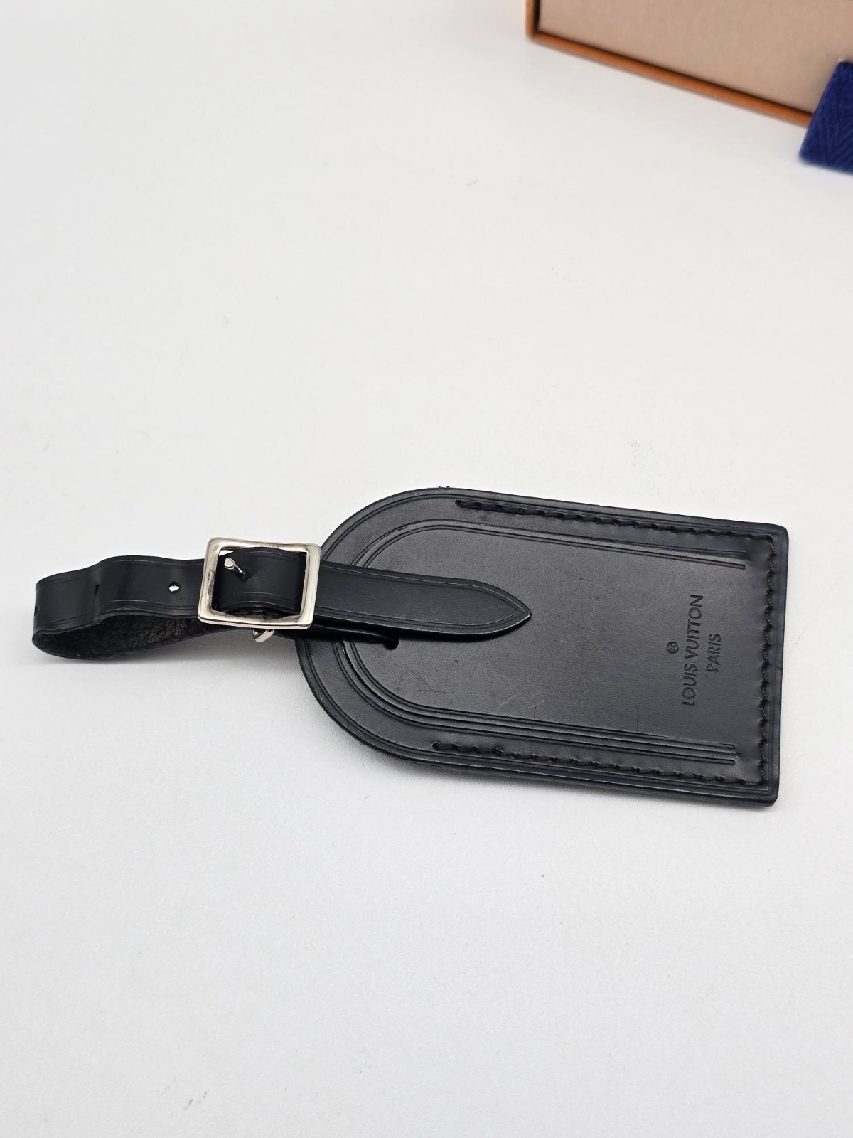 Authentic Louis Vuitton Black Luggage Tag Silver Hardware LV Box