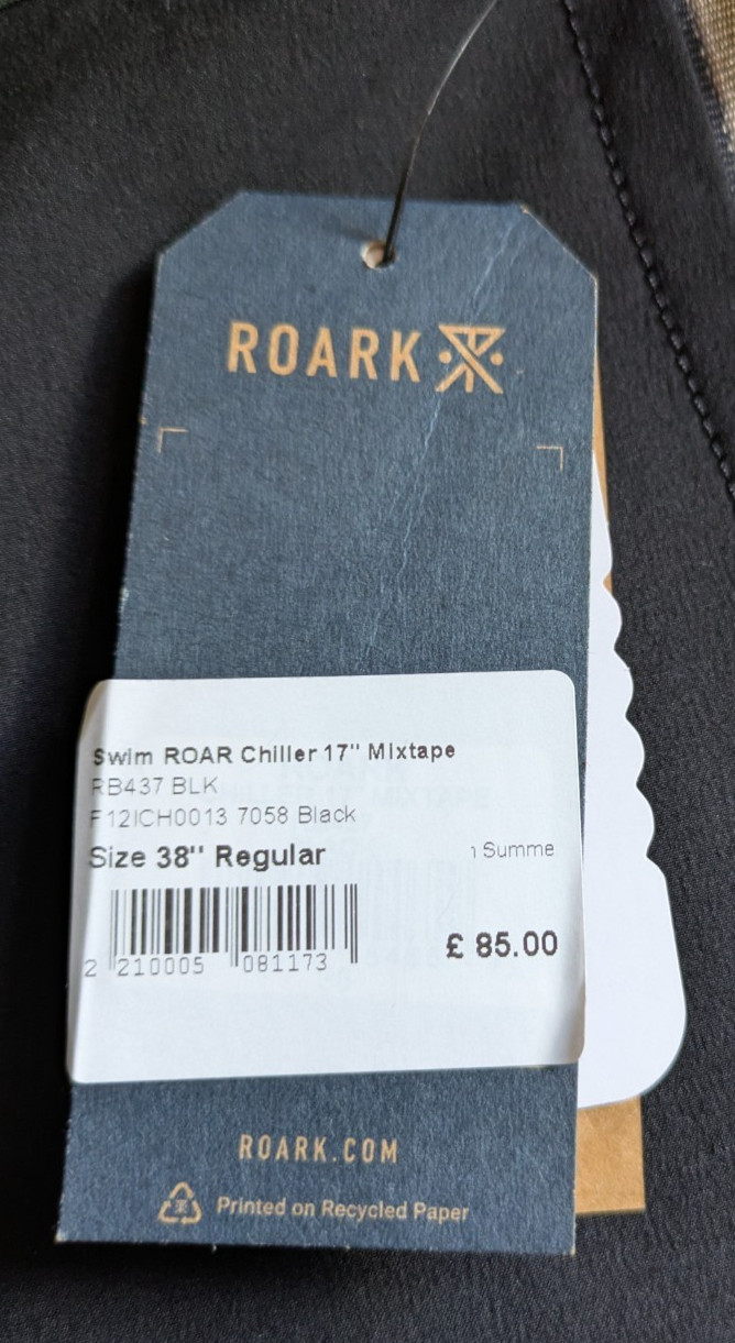 Roark The Chiller 17″ Mixtape Boardshorts Mens 38 Black Hemp Swim Shorts RRP £85