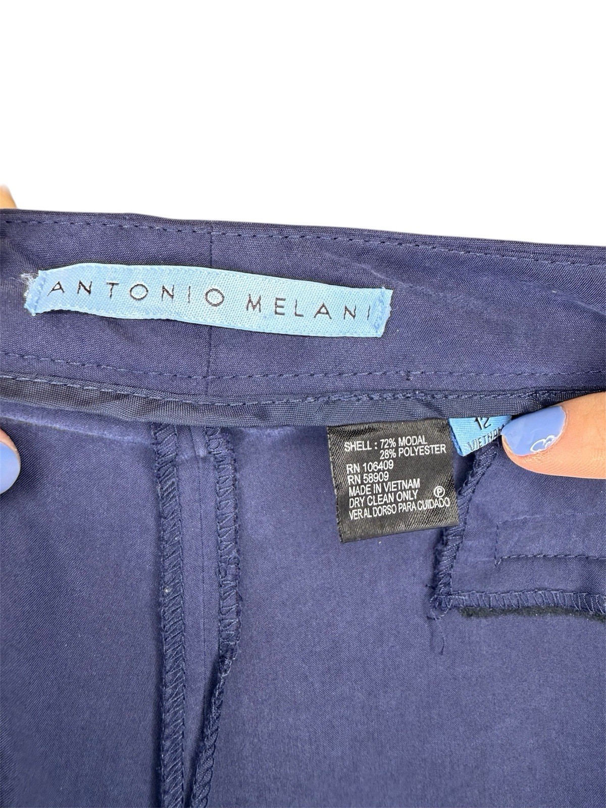 Antonio Melani Womens Navy Slim Pants Ankle Career Trousers Work 12 Large Modal