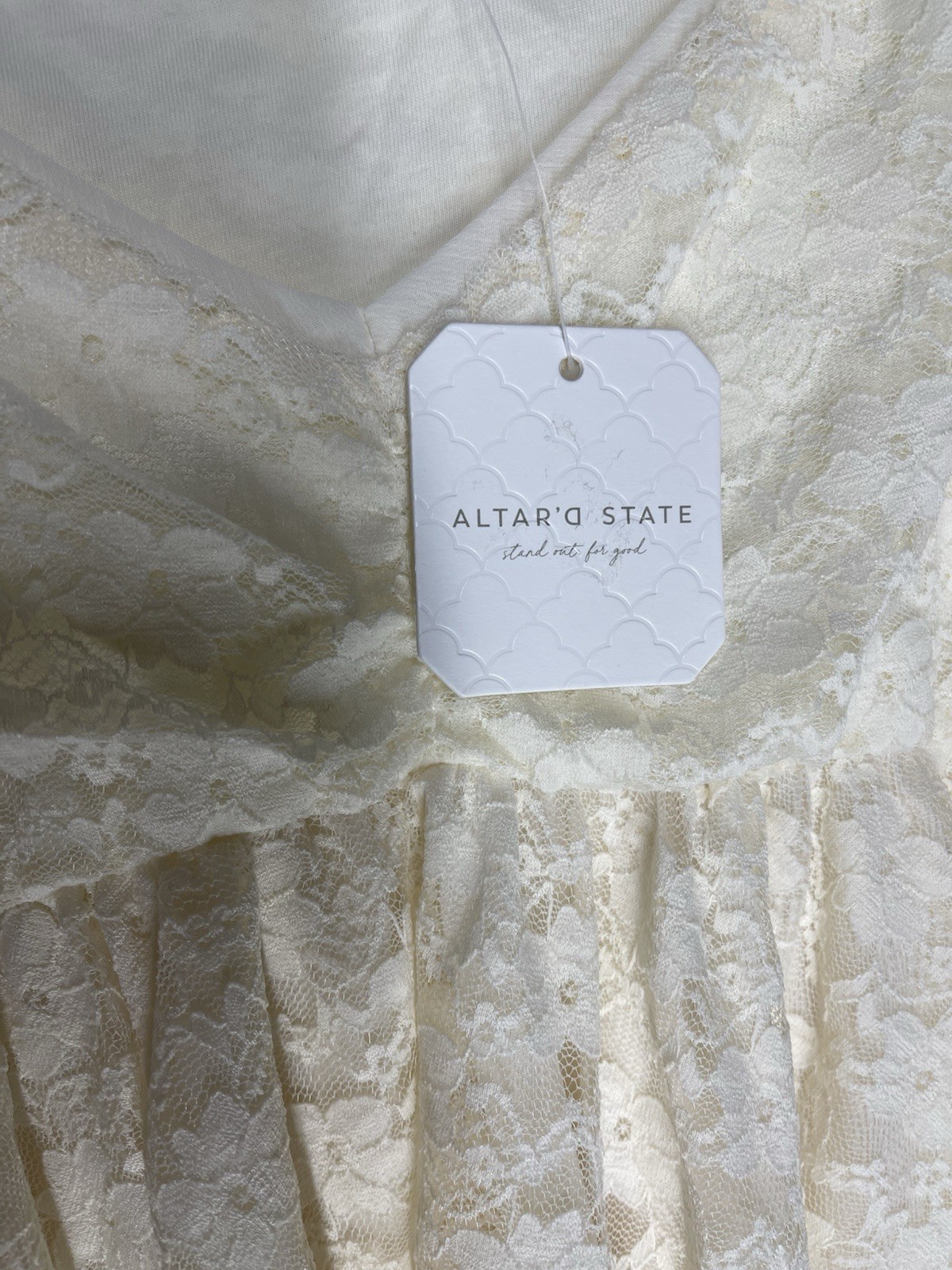 NWT Altar’d State Ivory Lillian Lace Babydoll Top Size L Boho Romantic Coquette