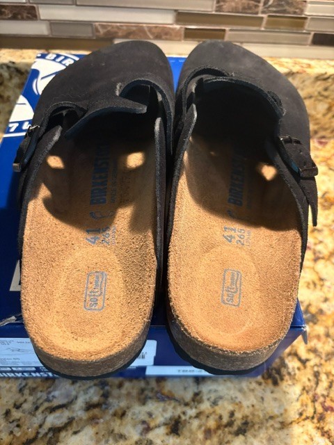 Birkenstock Boston Black Suede Leather Soft Footbed Clogs 41 M8 W10