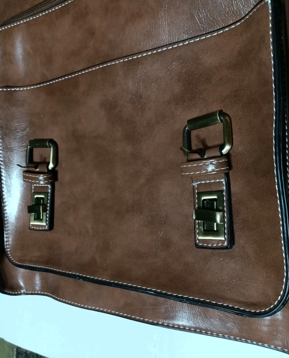 Ecosusi Cognac Vegan Leather Padded Laptop Shoulder Strap Messenger Bag EUC