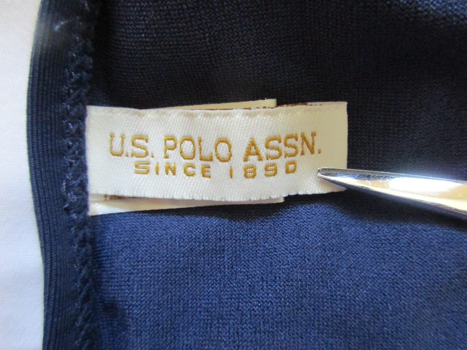 U.S. Polo Assn, Hipster Bikini Bottom, Navy/Polka Dot Trim, Nylon/Span, L, NWOT