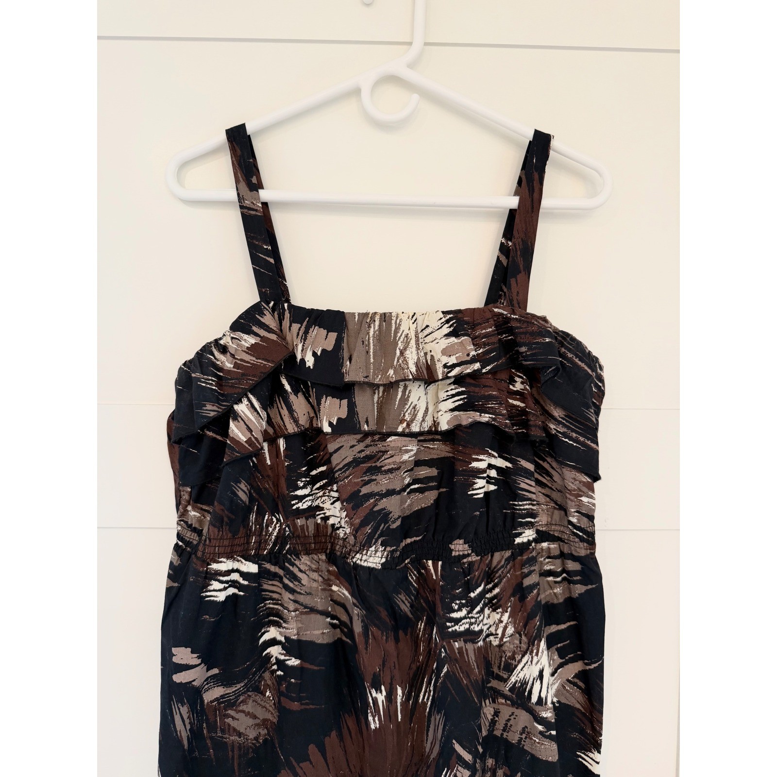 ANA A New Approach Brown Black Abstract Print Ruffle Tiered Midi Dress Large