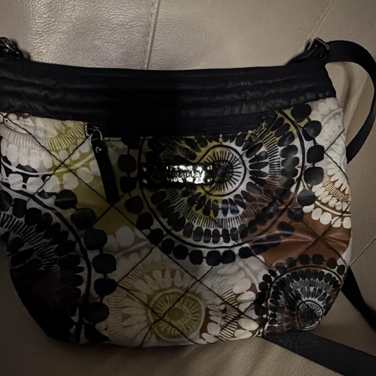 Vera Bradley Puffy Crossbody bag featuring the retired Cocoa Moss pattern.