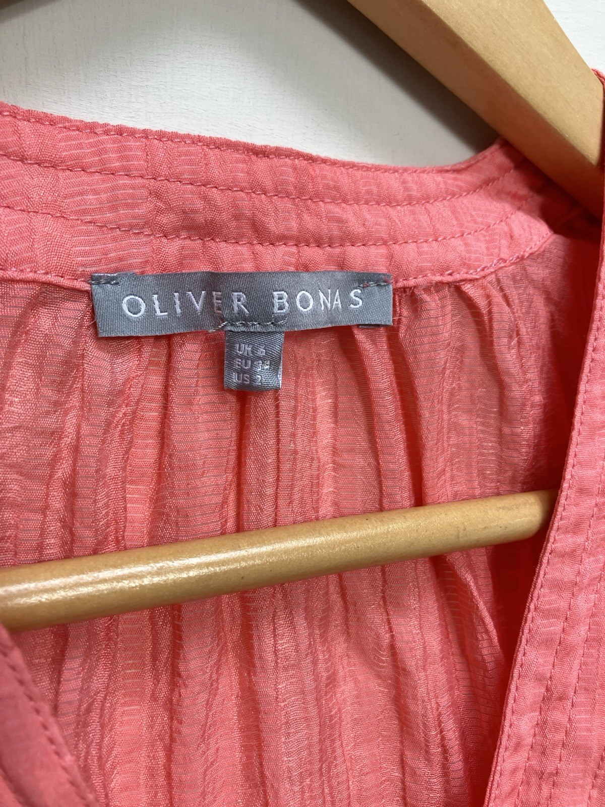 Oliver Bonas Shirt Blouse Womens Size UK 6 Pink Pleated Prairie Crepe Oversized
