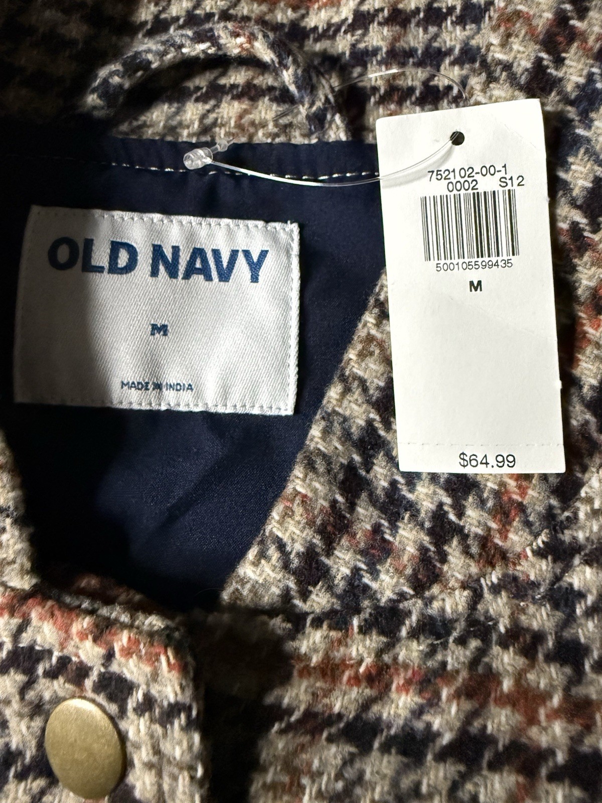 Old Navy Women’s M Houndstooth Bomber Jacket Button Front Lined Midweight
