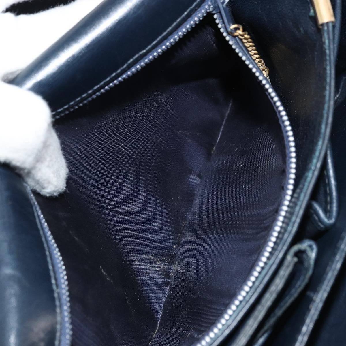 CELINE Horse Carriage Shoulder Bag Leather Navy Gold Auth YKZ1109