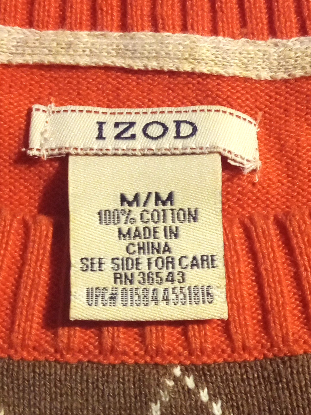 Izod Argyle Short Sleeve Orange Sweater Size M