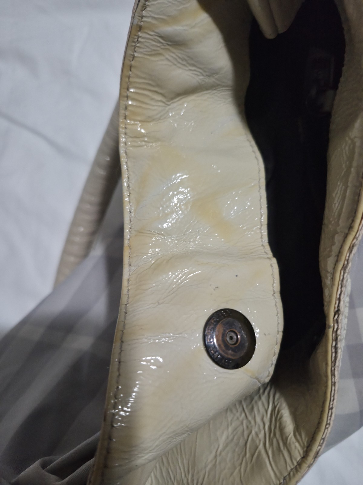 Burberry Checked Gray Nylon & Trimmed Smoke Patent Leather Shoulder Hobo Bag