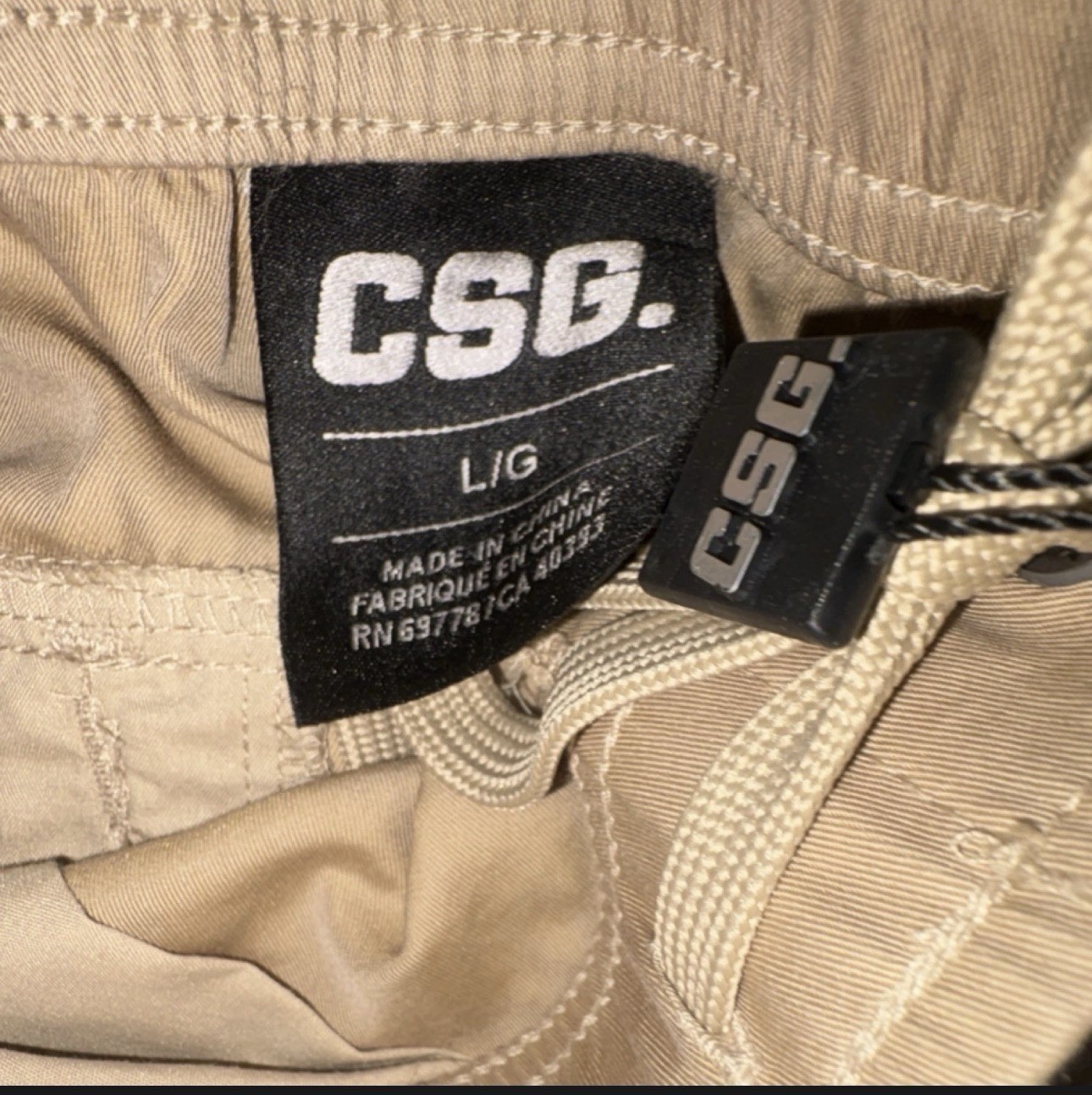 CSG Men’s Beige Cargo Pants L Regular Standard Fit Tapered Elastic SALE!